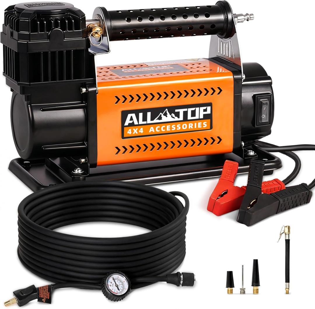 ALL-TOP Air Compressor Kit, 12V Portable Inflator 7.06CFM, Offroad Air Compressor for Truck ,Air Pump for Car Heavy Duty, Max 150PSI for SUV 4x4 Vehicle RV Tire (200 L/Min)