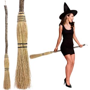 Seenelling 1 Pcs 52 Inch Halloween Witch Broom Natural Corn Broomstick