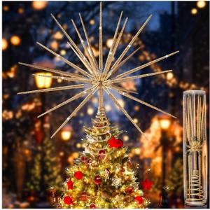 Gold Christmas Tree Topper 13.7inch, No DIY Exploding Gold Star Christmas Tree Topper Decorations
