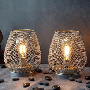 JHY DESIGN Set of 2 Metal Cage LED Lantern Battery Powered Cordless Accent Light with LED Great for Weddings Parties Patio Events for Indoors Outdoors Set of two Silver egg