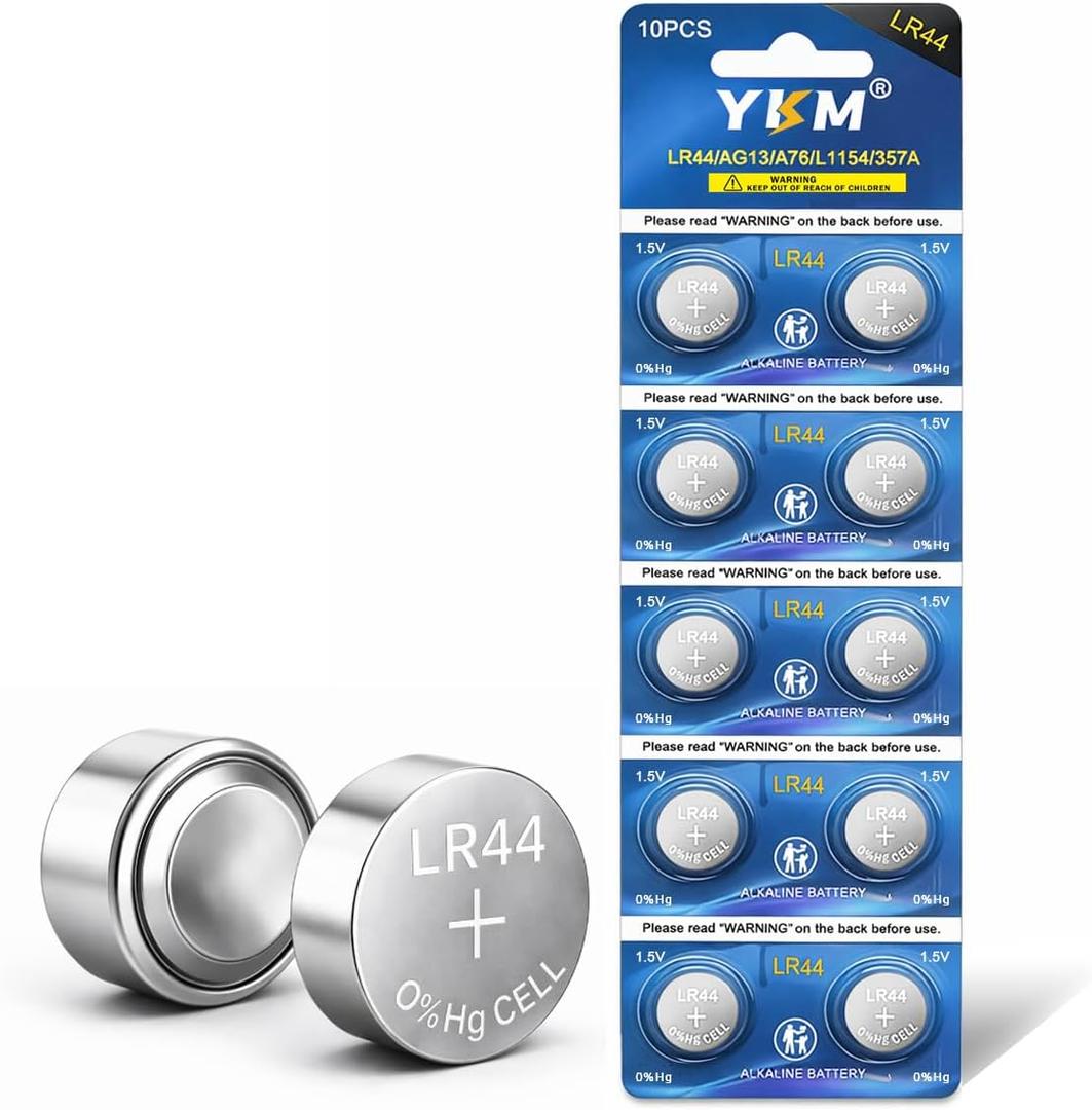 YKM 10 Pack LR44 Batteries AG13 L1154f A76 357/303 L1154 L1154c LR44h 1.5V Alkaline Batteries for Digital Caliper Watch Battery