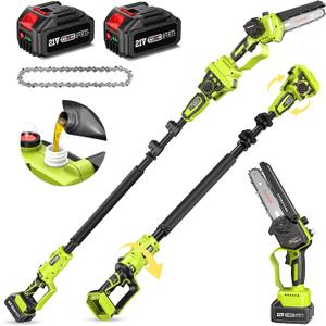 2-IN-1 Cordless Pole Saw & Mini Chainsaw w/ Brushless Motor, 2*4.0Ah Battery Powered 6" Electric Telescoping Pole chainsaw 15 Ft Max Reach, Adjustable Head Pole Saw for Tree Trimming Pruning (9 inch 2-in-1 new)
