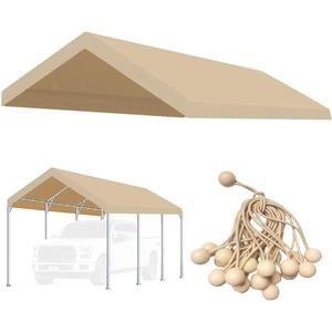 10'x20' Upgraded Carport Replacement Top Canopy Cover for Car Garage Shelter Tent Party Tent with Ball Bungees Beige (Only Top Cover, Frame is not Included)