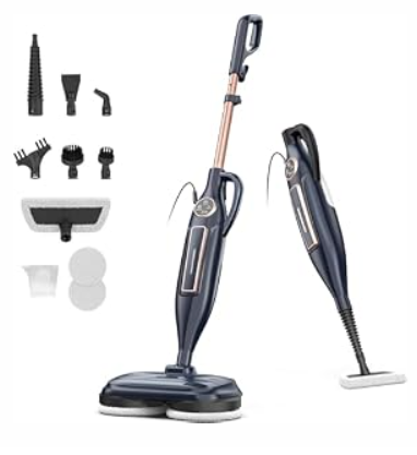 DEVOAC VM6 Scrubbing Steam Mop with Rotating Mop Pads, 10 in 1 Steam Mop, Lightweight Spin Mop & 3 Steam Modes for Hard Floor Laminate Marble Floors (Ebony)