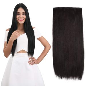REECHO 24" Straight Clips in hair extensions Clips on HE008 Hairpieces Synthetic Hair Extensions for Women 5 Clips per Piece - Black Brown