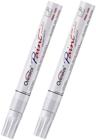 Overseas Permanent Paint Pens White Markers - 2 Pack Single color Oil Based Paint Markers, Medium Tip, Quick Drying and Waterproof Marker Pen for Metal, Rock, Wood, Plastic, Canvas, Rubber, Glass