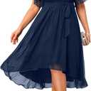 Plus Size Dresses Wedding Guest - Formal Cocktail Chiffon V Neck Short Sleeve High Low Dress Curvy Women Navy Blue, 22 Plus