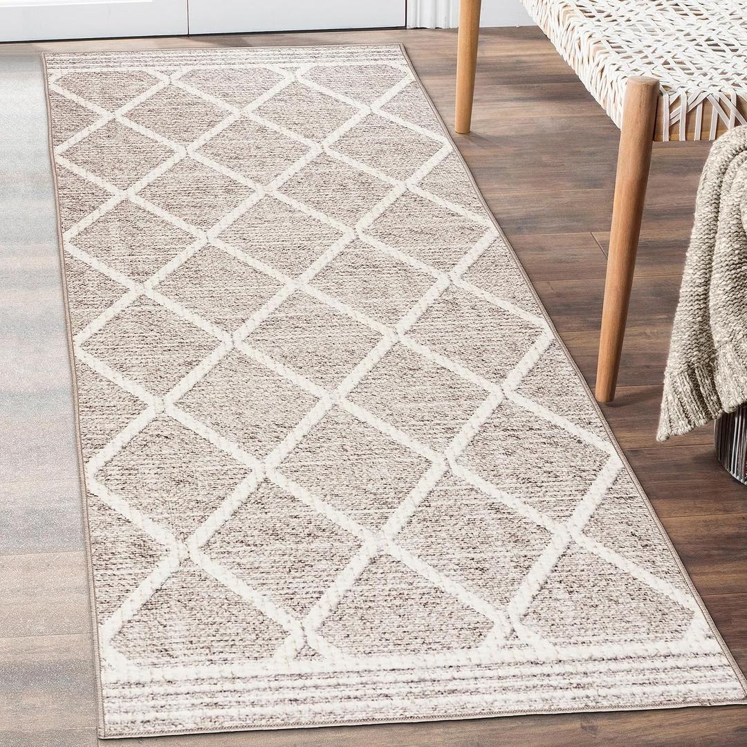 ReaLife Rugs Machine Washable Area Rug Runner - Living Room Bedroom Bathroom Kitchen Entryway Office - Padded Low Pile Stain Resistant Premium - Boho Modern Farmhouse - Tessa - Beige Ivory 2'6" x 8'