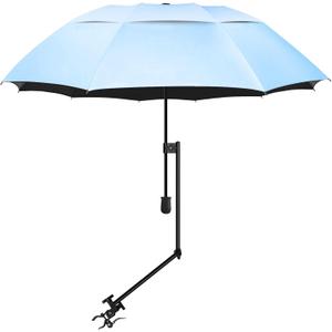 UPF 50+ Beach Umbrella with Adjustable Universal Clamp