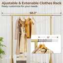 HYSEYY Heavy Duty Clothes Rack Load 450 LBS, Metal Garment Rack, Standing Rolling Clothing Rack for Hanging Clothes with Sturdy Wheels & Shelves, Portable Closet Wardrobe Rack,Gold