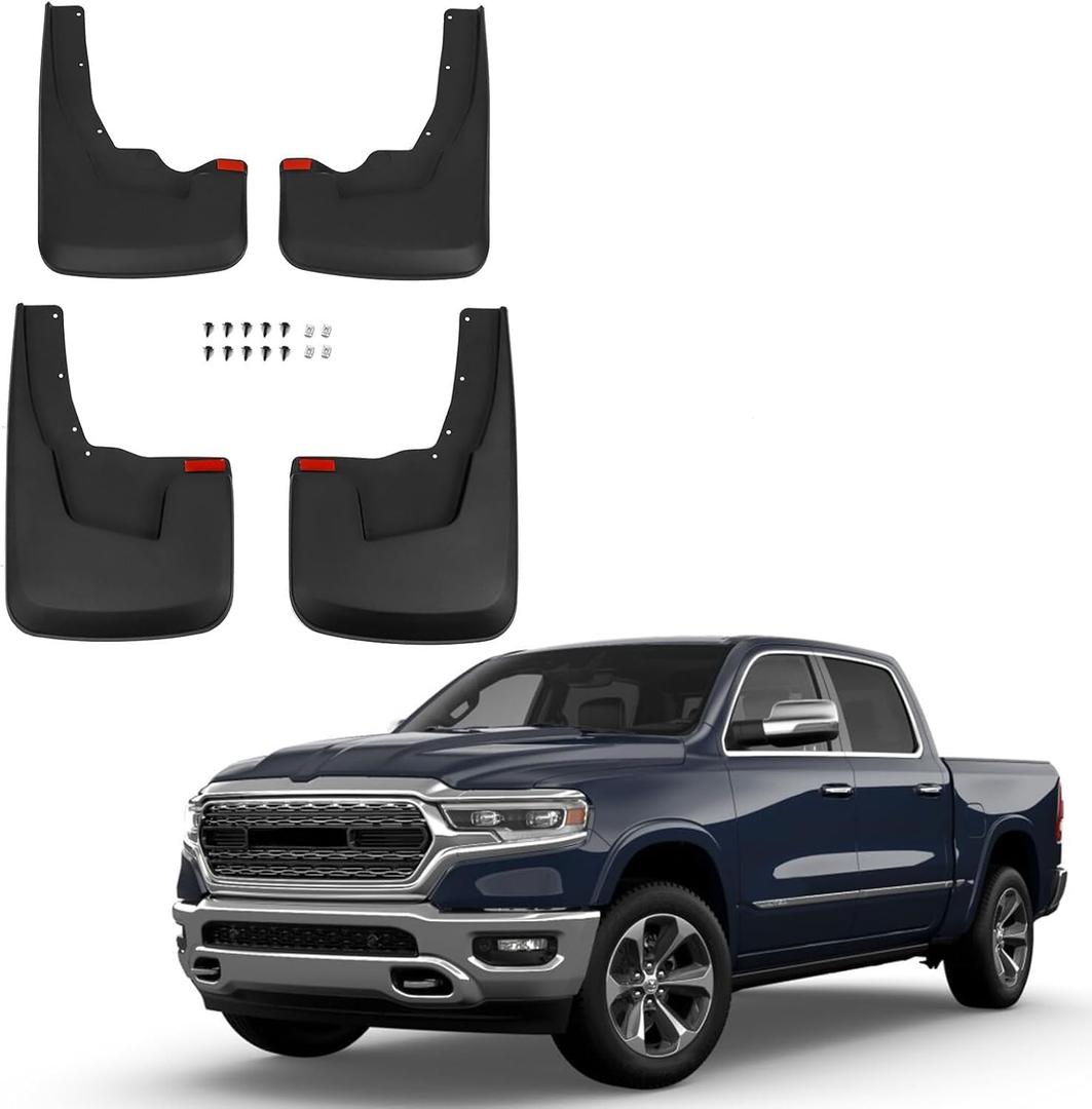 RMOURTEKK Mud Flaps Compatible with Dodge Ram 2019-2023 2024 Ram 1500 (New Body Style) with OEM Fender Flares Custom Front and Rear Mud Guard Set (4pcs-Set) (NOT TRX Model)