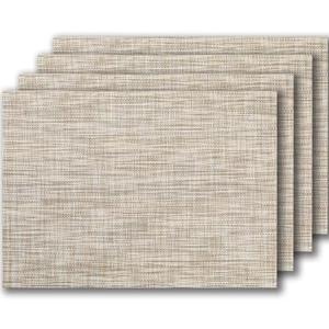 LEXMORE PVC Woven Placemats 4 PCS Wipeable Indoor/Outdoor Table Mats Washable Vinyl Place Mats for Dining Table, Set of 8-Caramel