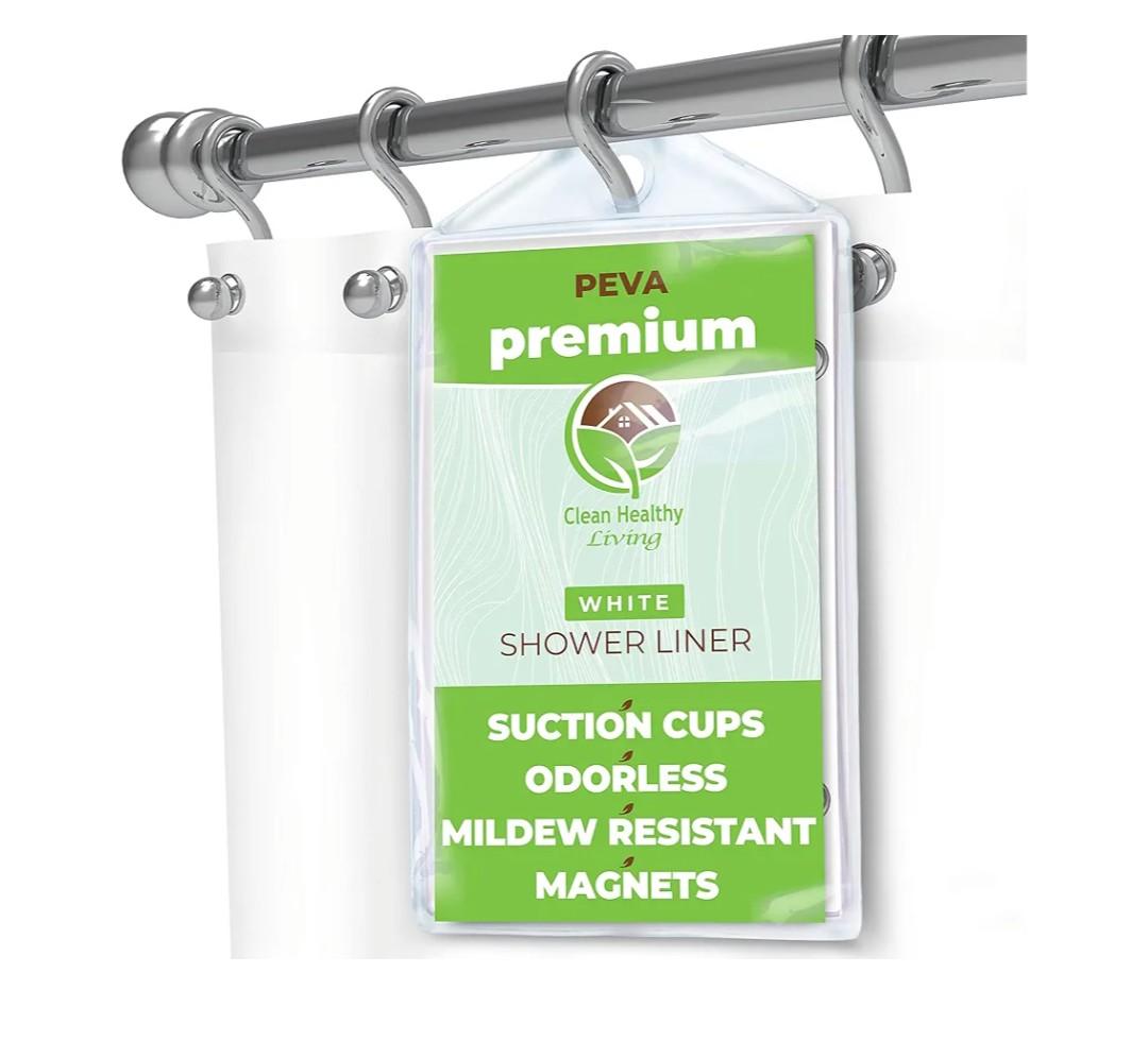 Premium PEVA White Shower Curtain Liner with Magnets & Suction Cups - 70 X 71 in. Long Premium PEVA White Shower Curtain Liner with Magnets & Suction Cups - 70 X 71 in. Long