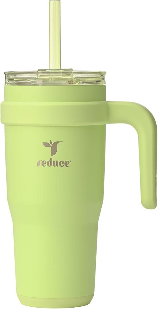 REDUCE 24 oz Stainless Steel Tumbler with Handle - Dual-Wall Vacuum Insulated Travel Mug, Sweat-Proof Lid & Reusable Straw - Keeps Drinks Cold for 24 Hrs, Fits Cupholders, Dishwasher Safe - Color May Vary