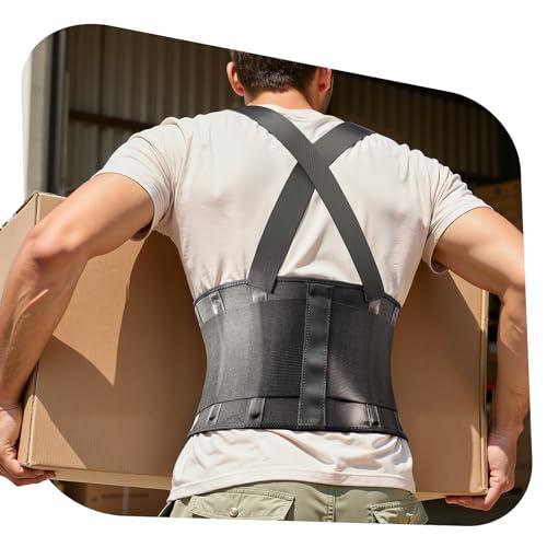 Medical-Grade Work Back Brace with Adjustable Shoulder Straps [Stronger Support & Breathable Mesh] Lower Back Support Belt for Men Women - Pain Relief for Lifting, Warehouse, Construction & Moving L