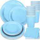 Whaline 100Pcs Light Blue Tableware Set Blue Graudation Party Supplies Summer Disposable Dinnerware Set 50Pcs Paper Plates 25Pcs Napkin 25Pcs Cups for Wedding Birthday Bride Shower Party Table Decor