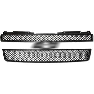 Front Grill Cover Compatible With 07-13 Chevy Avalanche / 07-14 Tahoe Suburban Models | Luxury Mesh Style Front Hood Bumper Grill Grille ABS | 2 Pieces Set (Matte Black)