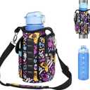 Magnetic Gym Bag with 27 oz Gym Bottle, Water Bottle Holder Pouch Carrier Bag with Adjustable Strap, Side Pockets, for Outdoor Workout (Pattern)