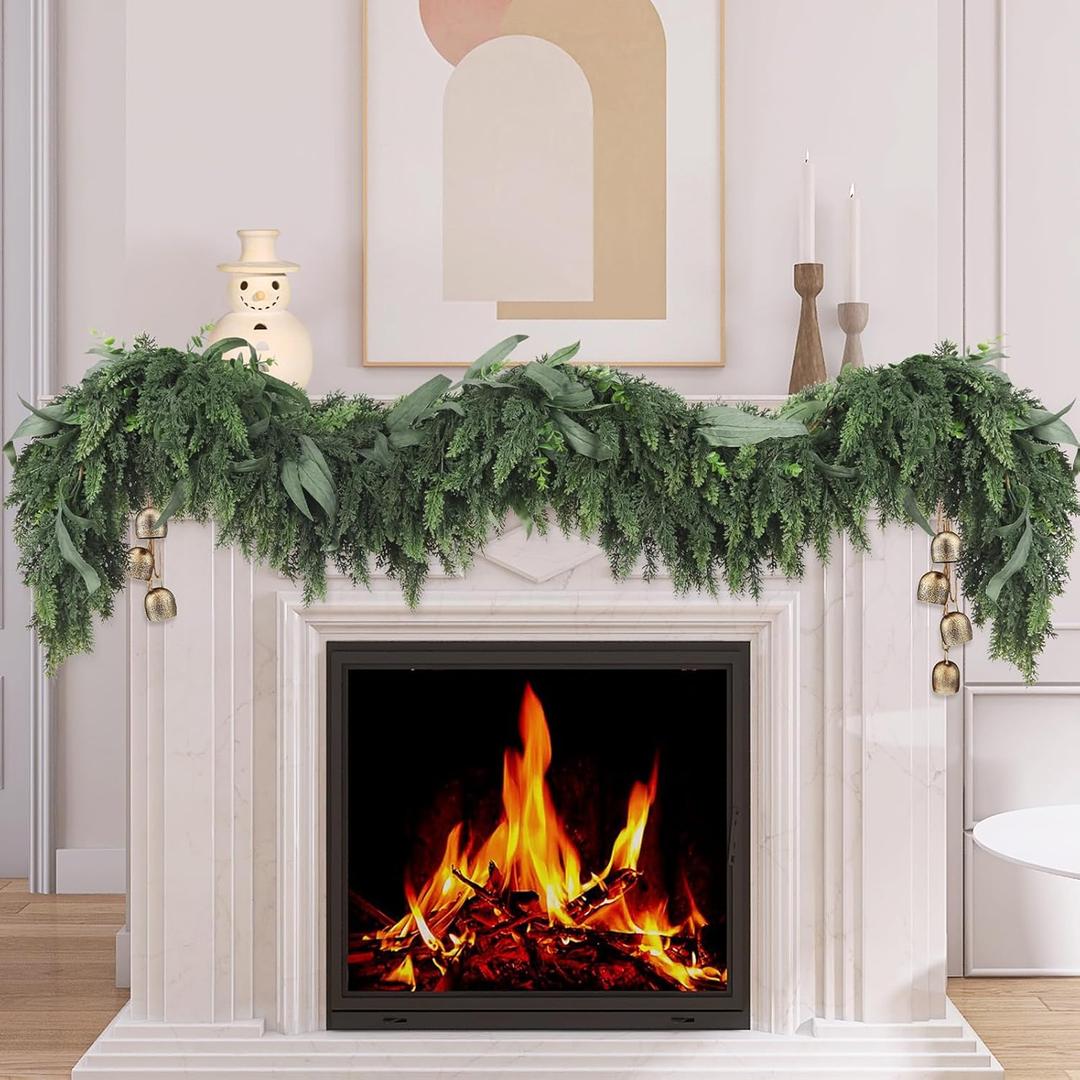 Christmas Decoration Indoor - 6FT Christmas Cedar Garland - Artificial Realistic Real Touch Winter Garland for Mantle Table Stairs Railing Fireplace Front Door Indoor Outdoor Xmas Home Dcor