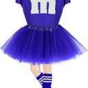 Letter M Halloween Costume Set T-Shirt Tutu Tube Socks Team Group Costumes for Women Halloween Cosplay Events (Blue, Small)