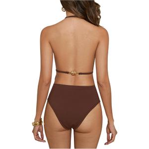 SweatyRocks Women's Backless Skinny Halter Bodysuit Sleeveless Deep V Neck Leotard Top M