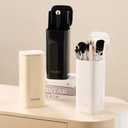 Makeup Brush Holder with Lid, Push Pop-Up Makeup Brush Organizer,4 Slots Makeup Cosmetics Organizerfor Vanity Decor, Bathroom Countertop ,Large Capcity, Dustproof,Waterproof | White and Gold