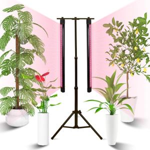 Standing Grow Light, 30W 360LEDs 39IN-58IN Adjustable Height Vertical Grow Light, 40IN Length Hanging Full Spectrum for Indoor Plants, 3 Light Modes, Wide Area Coverage, with Switch, Plug & Play (Black, 2PC)
