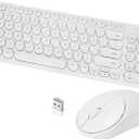 Wireless Keyboard and Mouse Combo, Retro Typewriter Wireless Keyboard with Round Keycaps, 2.4GHz USB Cute Wireless Keyboard Mouse for Computer, Desktop, Laptop and Computer (AllWhite)