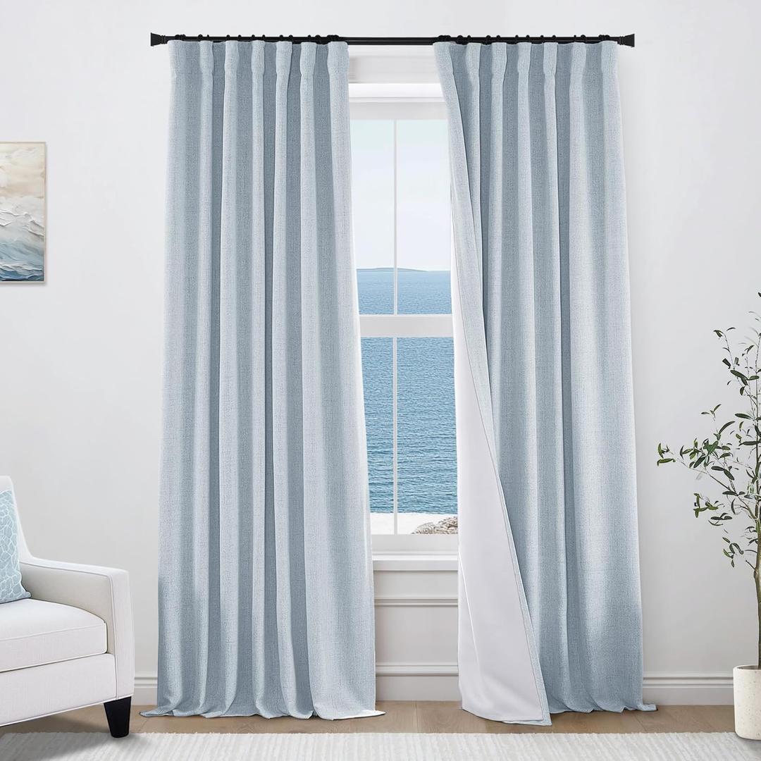 PANELSBURG Light Blue Linen Blackout Curtains for Bedroom, Calm Coastal Tone with Light Blocking, 50" Wide x 84" Long