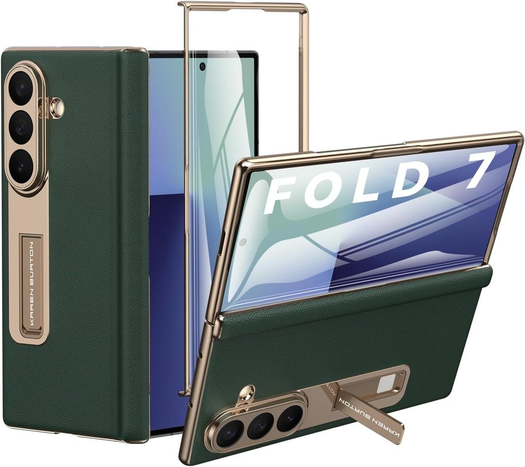 for Samsung Galaxy Z Fold 7 Phone Case,Luxury Genuine Leather,Full Body Hinge Protection,Built-in Screen Protector,Kickstand Slim Phone Cover for Galaxy Z Fold7 (Green)