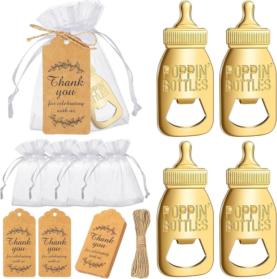 CHENGU Popping Bottle Openers Baby Shower Return Favors for Guests Bottle Opener Decorations and Souvenirs with Organza Bags Thank You Tags for Theme Party Favors (Retro Style,73 Pieces)