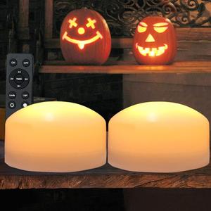 2-Pack Large Halloween Pumpkin Lights with Remote and Timer - White Pumpkin Lights Battery Operated Halloween Decor - Bright Jack-O-Lantern Decorations