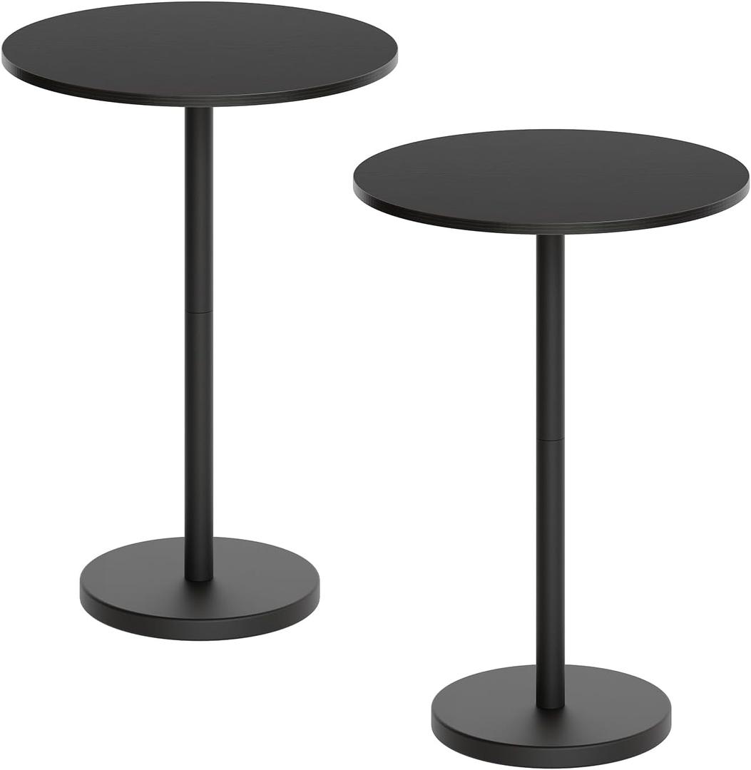 YATINEY Bar Table, Round Bar Table Set of 2, Counter Height Table, Pub Cocktail Table, Metal Frame, for Bistro, Dining Room, Living Room, Terrace, Black BT05L2BB