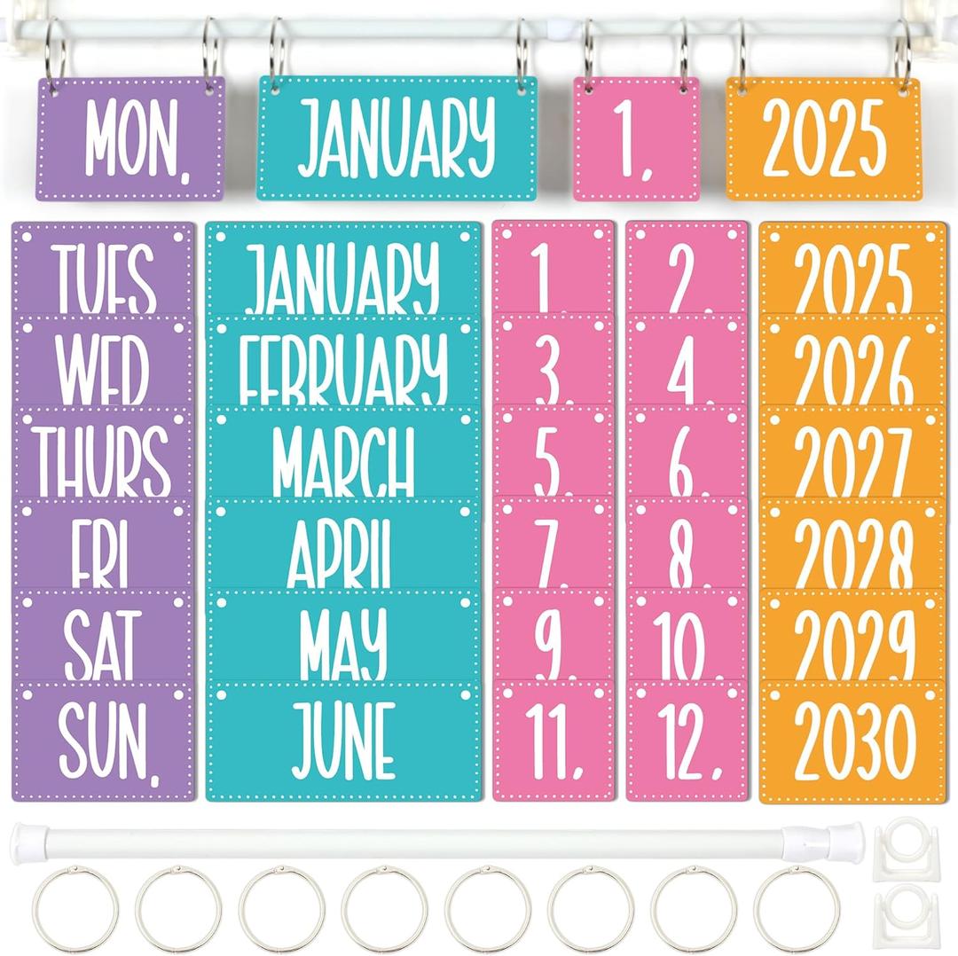Colorful Calendar Bulletin Board Set Colorful Flip Calendar with Holder Colorful Classroom Decoration with 54 Date Cards Adjustable Calendar Holder for Classroom Home Decor Supplies
