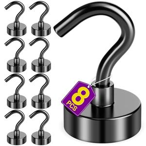 Niuknow 8 Pack Black Magnetic Hooks, 30 LB Neodymium Magnetic Hooks for Cruise Cabins, Strong Magnets with Hooks for Classroom, Mugs, Camper, Office, Kitchen, Metal Hooks for Cruise Ship Walls