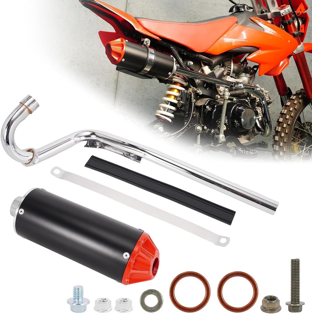 28mm Exhaust Muffler Pipe Kit Red for 70cc-125cc CRF50 XR50 Dirt Pit Bike | Big bore exhaust silencer assembly for Chinese pit dirt bikes, compatible with CRF50 XR50 70cc 110cc 125cc engines