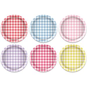 OXYLIPO 48 Pcs Gingham Dessert Paper Plates Set -7 Inch 6 Color Disposable Checkered Tableware | Pastel Round Small Plates for Picnic Wedding Birthday Baby Shower Camping Party Supplies