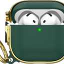 Maxjoy for AirPods 4 Case with Lock, Cute AirPods 4 Case Lock Protective Hard AirPod 4 Generation Cover for Women Men with Keychain Clip for AirPod 4th Generation Cover 2024, Green/Gold