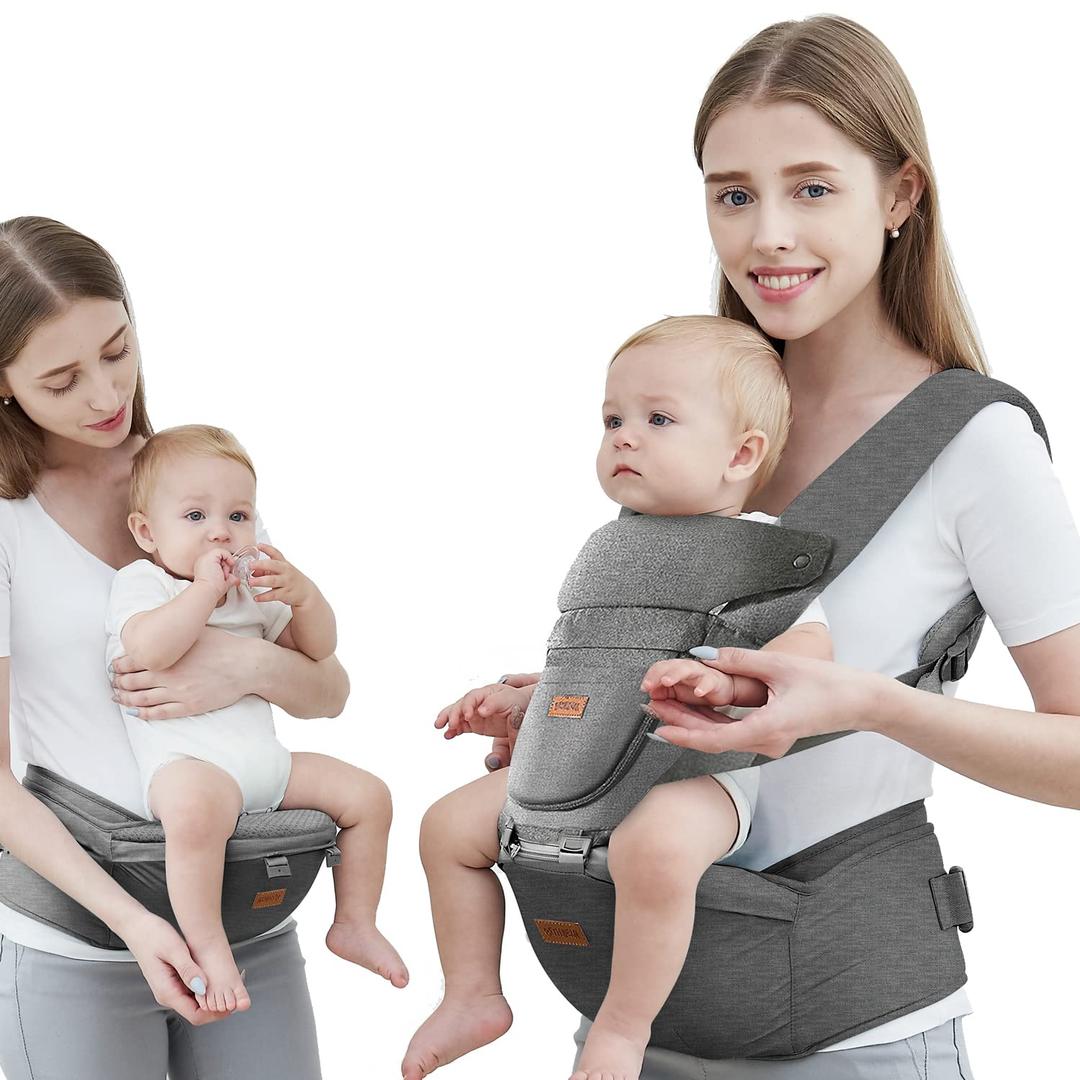 Baby Carrier with Hip Seat, Baby Carrier Newborn to Toddler up to 44lbs, 6-in-1 Ways to Carry, All Seasons, Adjustable Baby Holder Carrier for Breastfeeding(Grey)