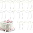 12Pcs Pearl Bow Cake Toppers, Bow Dots Cake Decorations, White Pearl Bows Cupcake Toppers for Weddings, Birthday, Valentines Day and Baby Shower Party Supplies