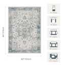 Area Rugs 5x7, Washable Rugs for Living Room, Vintage Boho Light Blue Rug for Office, Dining Room, Kids Room and Farmhouse, Durable Low Pile Non-Slip Area Rug for High Traffic Areas