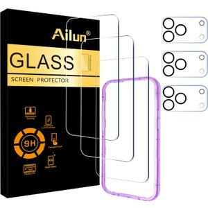 Ailun 3 Pack Screen Protector for iPhone 17 Pro Max [6.9 inch] + 3 Pack Camera Lens Protector with Installation Frame,Dynamic Island Compatible,Case Friendly