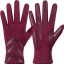 Winter Gloves for Women Touchscreen, Womens Gloves Chevron Spandex Fleece Lined, Gloves for Women Leather Anti-Slip (Large, Burgundy)