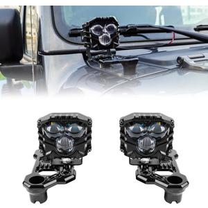 2-Pack 2.5inch Three-Eye 30W Spotlight 5400LM with JL A-Pillar Windshield Hinge Mounting Brackets Wiring Harness Kit, for Wrangler JL/JLU 2018-2023 Gladiator JT 2020-2023