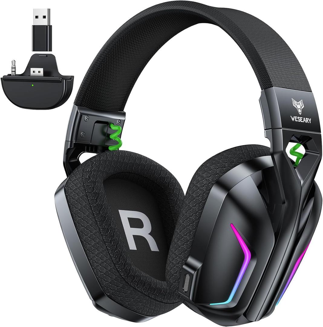 WESEARY Wireless Gaming Headset for Xbox Series X|S, 2.4GHz Ultra-Low Latency Headset with Noise Cancelling Mic for PC, PS5, PS4, Switch, Mac, 3D Surround Sound, Bluetooth 5.4, 50H Battery (Raven Black)