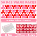 Valentines Day Gifts for Kids with Fidget Spinners and Cards - 24 PCS Valentines Fidget Toys Classroom Gifts, Valentine Party Favors, Goodie Bag Fillers & Exchange Cards for Class Kids (Red+Pink)