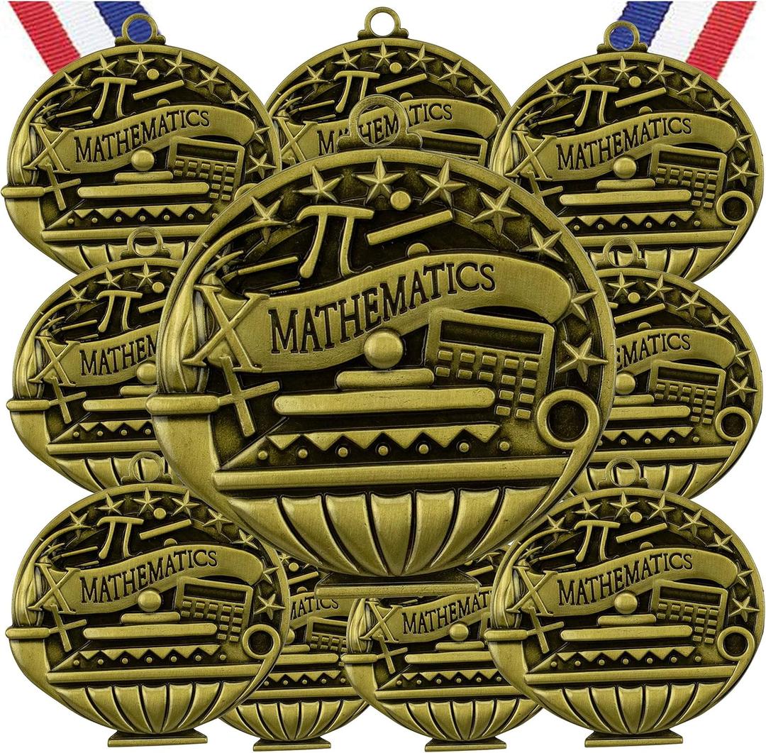 Express Medals Various 10 Pack Styles of Math Award Medals with Neck Ribbons Trophy Award Prize Gift