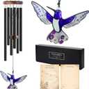 2in1 Design Memorial Wind Chimes for Loss of Loved One - Hummingbird Wind Chimes Sympathy Windchimes Outdoors, Bereavement Gifts for Loss of Mother, Father, Husband, in Loving Memory Garden Decor 32"