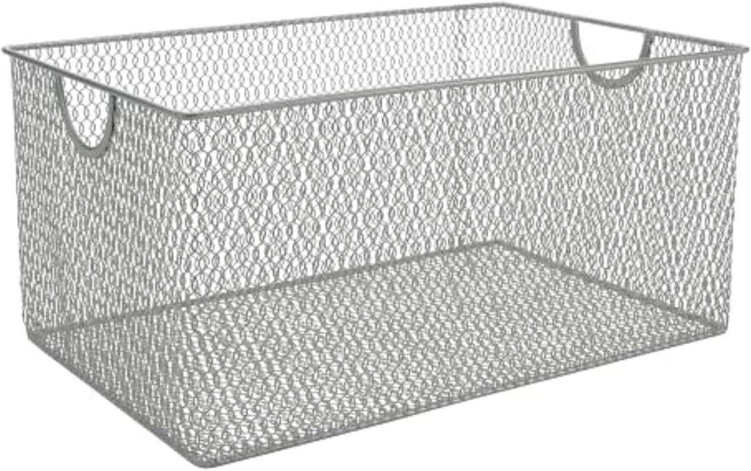YBM Home Mesh Wire Storage Basket for Shelves, Pantry Organization, and Kitchen - Multipurpose Steel Wire Basket Holder Bin for Organizing Office Supplies, Household Toiletries and Laundry Supplies (12.1 x 7.87 x 5.87)