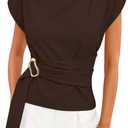 ZESICA Women's 2026 Summer Cap Sleeve Blouse Mock Neck Business Casual Tops Spring Dressy Tunic Work Shirts, medium